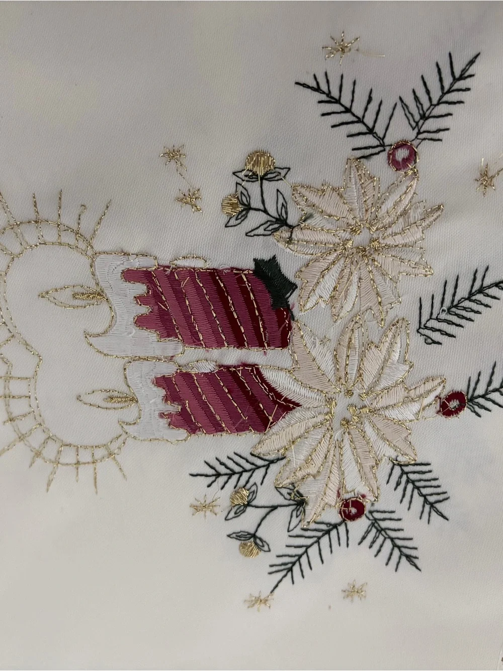 Embroidered White Holiday Candle Place Mats with Gold Accents(Set of 4)